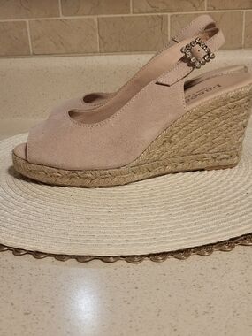 Paseart Open-Toe Espadrille Wedge Slingback in Blush Sz. 7.5